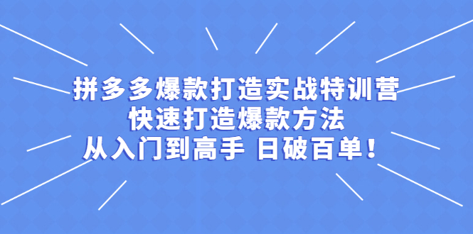 图片[1]-拼多多爆款打造实战特训营：快速打造爆款方法，从入门到高手 日破百单-多课资源站