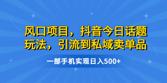 风口项目，抖音今日话题玩法，引流到私域卖单品，一部手机实现日入500+-多课资源站
