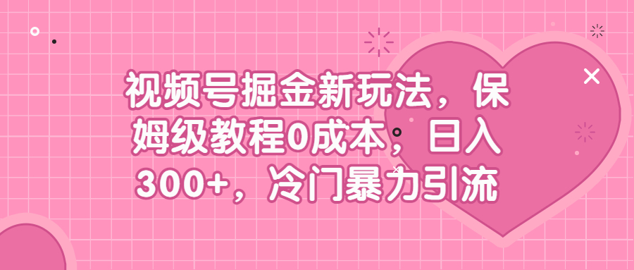 视频号掘金新玩法，保姆级教程0成本，日入300+，冷门暴力引流-多课资源站