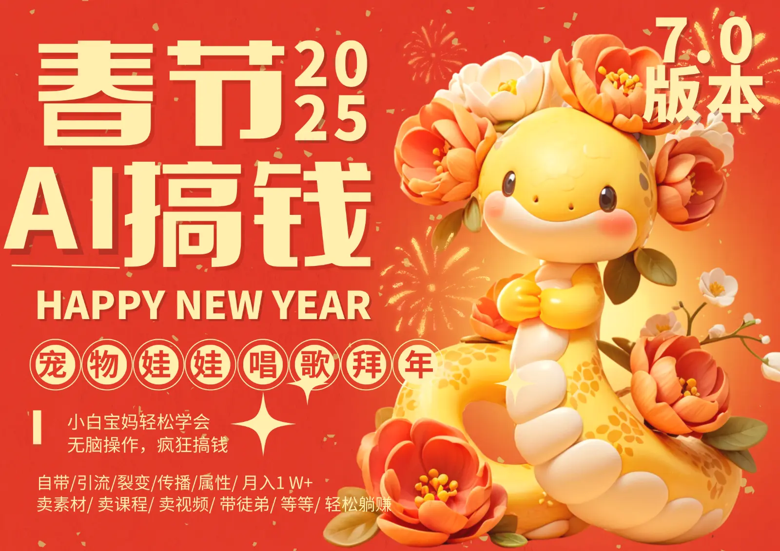 AI春节搞钱7.0升级版蝴蝶号超火爆萌宠唱歌拜年AI一键制作批量出内容春节做…-Ai+工具资源库